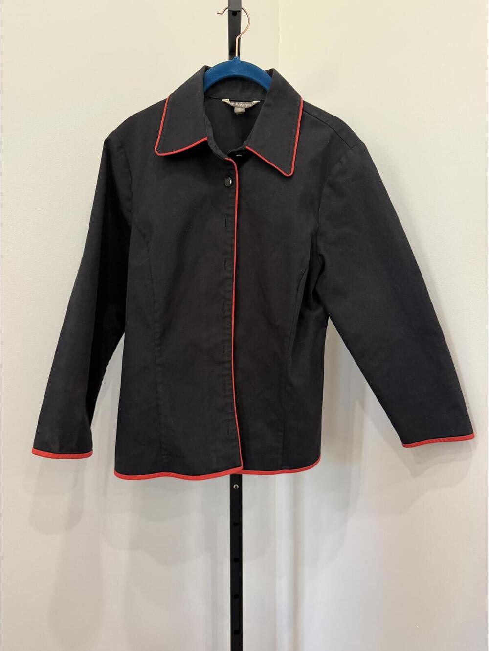 Spanner Size 8 Black Button-Up Jacket with Red Piping